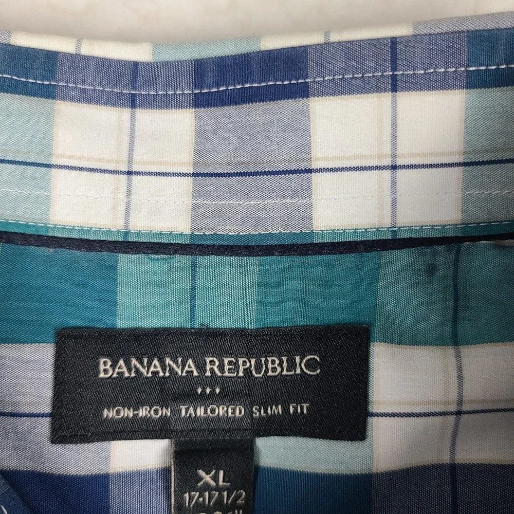 Banana Republic Shirt‎ Mens XL Blue Teal Tailored Slim Fit Dress Button Up *